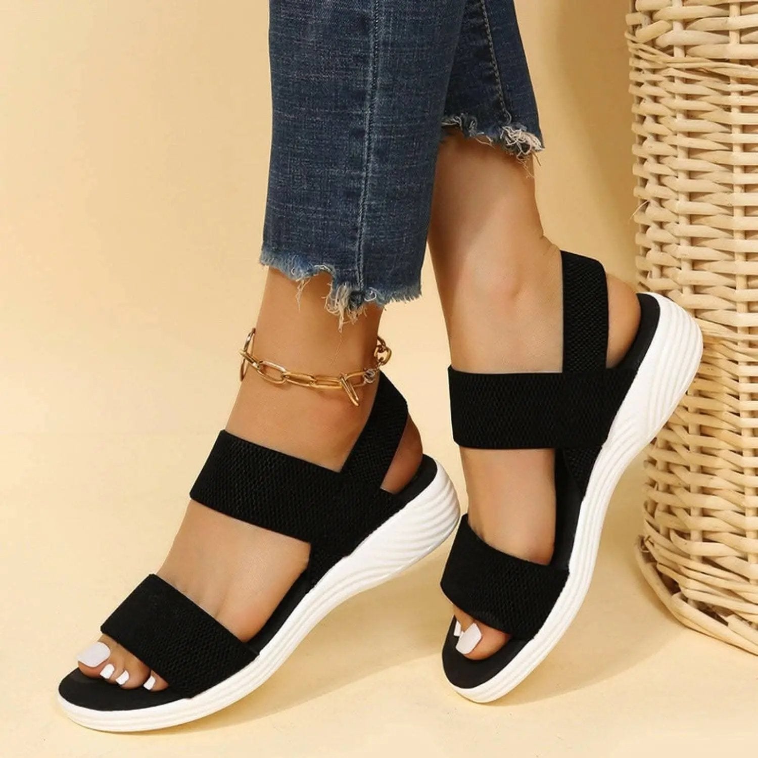 Comfortable low heel rubber sandals - Love Salve
